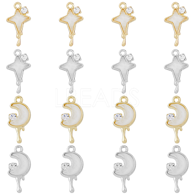 16Pcs 4 Style Alloy Micro Pave Cubic Zirconia Pendants FIND-DC0002-69-1