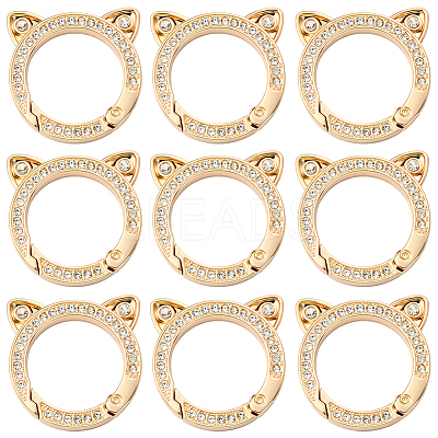 10Pcs Zinc Alloy Crystal Rhinestone Spring Gate Rings FIND-SC0019-51B-1