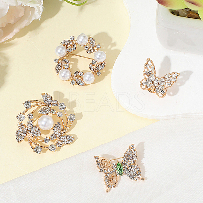 4Pcs 4 Styles Alloy Rhinestone Brooches for Clothes JEWB-CN0001-05-1