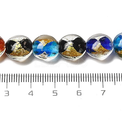 Handmade Gold Foil and Silver Foil Lampwork Flat Round Beads FOIL-C001-02A-1