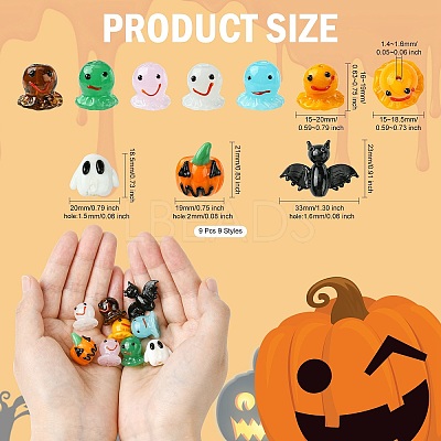 9Pcs 9 Styles Halloween Themed Handmade Lampwork Beads LAMP-CJ0002-62-1