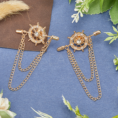 2Pcs Helm Zinc Alloy Hanging Chain Brooches with Crystal Rhinestone FIND-GF0006-83G-1