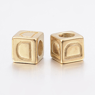 304 Stainless Steel Large Hole Letter European Beads X-STAS-H428-01G-D-1