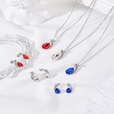 Alloy Rhinestone Pendant Necklace & Stud Earring Sets SJEW-LP0001-46B-1