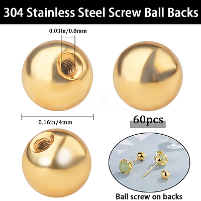 60Pcs Stainless Steel Ear Nuts STAS-BBC0005-14G-1