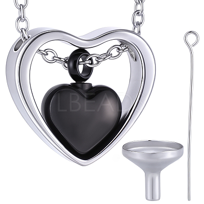 1Pc 304 Stainless Steel Heart Pendant Urn Ashes Necklaces NJEW-CN0001-19EBP-1