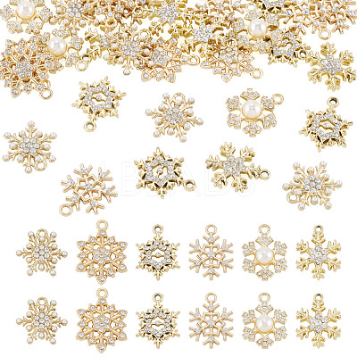 36Pcs 6 Styles Alloy Micro Pave Clear Cubic Zirconia Snowflake Pendants FIND-TA0009-86-1