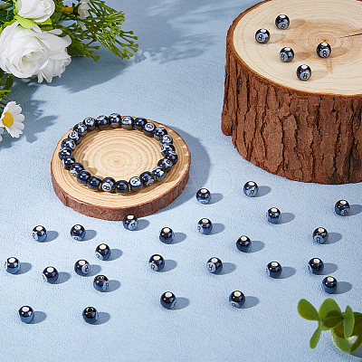 60Pcs Glazed Porcelain Round Beads PORC-HS0001-10-1