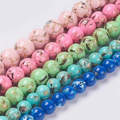 Sea Shell and Synthetic Turquoise Assembled Beads Strands G-G758-M-10mm-1