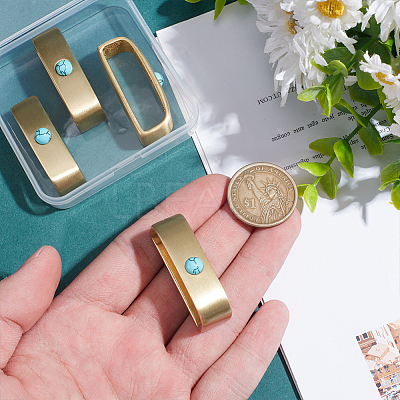 4Pcs 2 Style Brass with Synthetic Turquoise Loop Keepers KK-WR0001-08-1