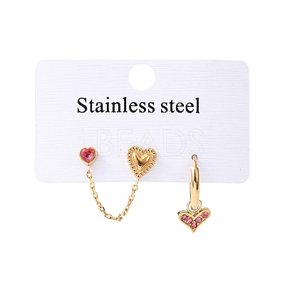 304 Stainless Steel Heart Stud Earring & Hoop Earring Sets EJEW-K268-93G-01-4-1