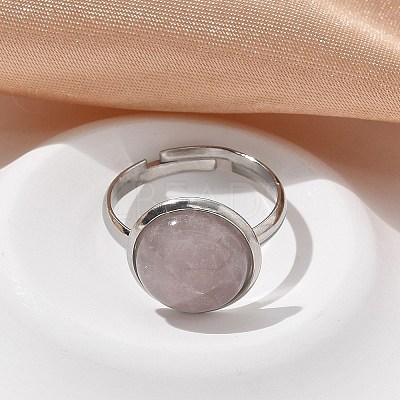 Half Round Natural Rose Quartz Finger Rings RJEW-M062-01P-17-1