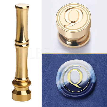 Golden Tone Brass Wax Seal Stamp Head with Bamboo Stick Shaped Handle LS-STAM-K001-05G-Q-1
