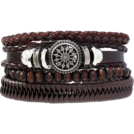 1Pc Cowhide & Imitation Leather Cord Knitted Multi-strand Bracelets AJEW-GF0011-50B-1