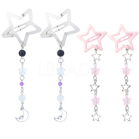 2Pcs 2 Styles Star Iron & Plastic Snap Hair Clips PHAR-CP0001-29-1