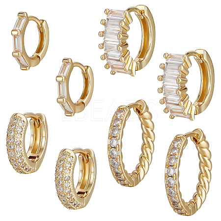 4 Pairs 4 Style Clear Cubic Zirconia Rectangle Hoop Earrings EJEW-BBC0001-19-1