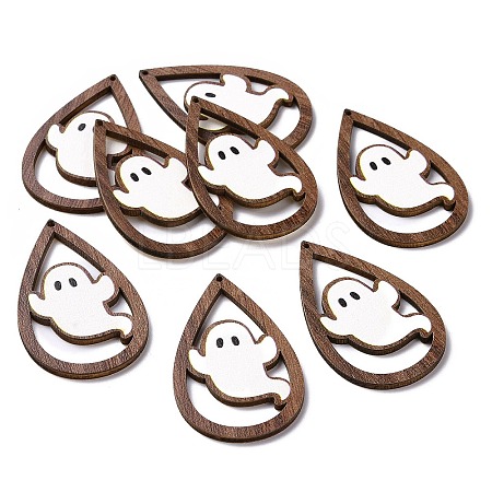 Halloween Theme Single Face Printed Aspen Wood Big Pendants WOOD-G015-05I-1