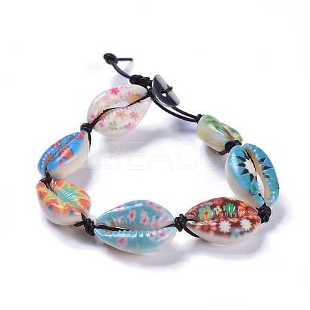 Printed Cowrie Shell Bead Bracelets BJEW-JB04276-1