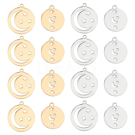 16Pcs 4 Style 201 Stainless Steel Pendants STAS-DC0006-14-1