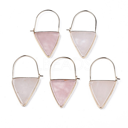 Natural Rose Quartz Triangle Dangle Hoop Earrings G-S359-363I-1