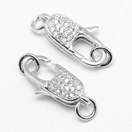 Brass Micro Pave Grade AAA Cubic Zirconia Lobster Claw Clasps X-ZIRC-P029-08P-NR-1
