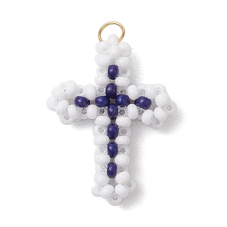 Beaded Cross Charms PALLOY-GD00002-06-1