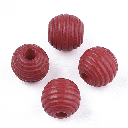 Painted Natural Wood Beehive Beads X-WOOD-S049-04A-06-1