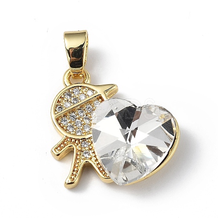 Real 18K Gold Plated Rack Plating Brass Micro Pave Clear Cubic Zirconia Pendants KK-C015-21G-03-1