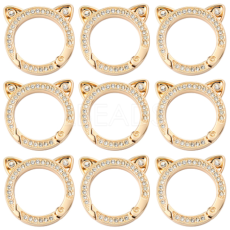 10Pcs Zinc Alloy Crystal Rhinestone Spring Gate Rings FIND-SC0019-51B-1