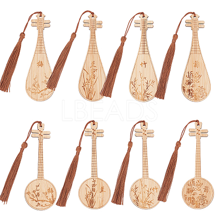 8Pcs 8 Style Ancient Style Bamboo Bookmarks AJEW-GO0001-48-1