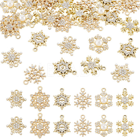 36Pcs 6 Styles Alloy Micro Pave Clear Cubic Zirconia Snowflake Pendants FIND-TA0009-86-1