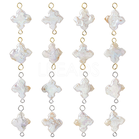 16Pcs 2 Colors Cross Natural Pearl Connector Charms PALLOY-HS00044-1