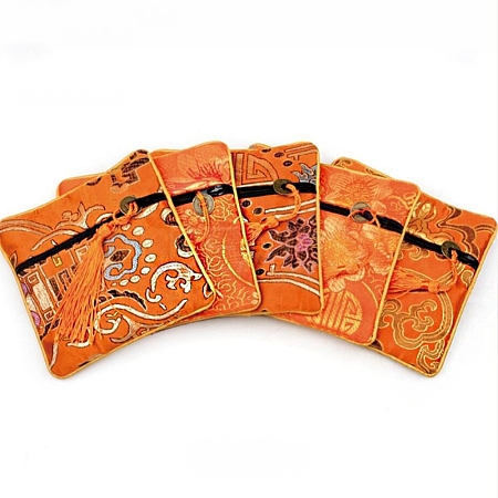 Chinese Brocade Tassel Zipper Jewelry Bag Gift Pouch ABAG-WH0005-46M-1
