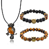 Alloy Owl Pendant Necklace & Beaded Stretch Bracelets SJEW-FI0001-06-1