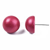 Painted Half Round Schima Wood Earrings for Girl Women EJEW-T017-02D-3