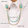304 Stainless Steel Pave Dyed Synthetic Turquoise Hanging Chain Brooch JEWB-S021-04G-01-1