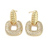 Square Brass Micro Pave Cubic Zirconia Stud Earrings for Women EJEW-E310-16G-1