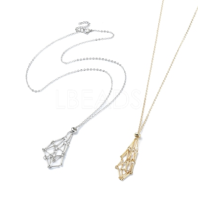 2Pcs 2 Color Brass Bar Link Chains Macrame Pouch Empty Stone Holder for Pendant Necklaces Making NJEW-JN04466-03-1