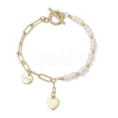 Brass Heart Charms Bracelets BJEW-JB12711-1