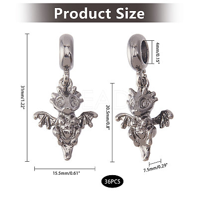 36Pcs Alloy European Dangle Charms MPDL-CA0001-06B-1