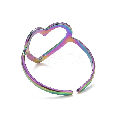 Ion Plating(IP) Rainbow Color 304 Stainless Steel Open Heart Cuff Ring for Women RJEW-C025-22M-1