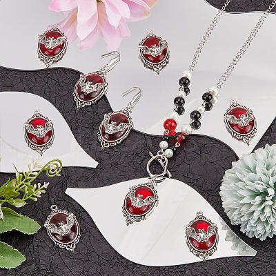10Pcs Halloween Alloy Oval Pendants FIND-SC0011-18A-1