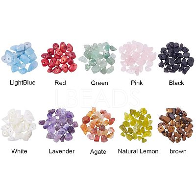 Natural Jade & Aquamarine & Green Aventurine & White Shell & Red Jasper & Rose Quartz & Tiger Eye & Amethyst & Agate & Obsidian Chips Beads G-PH0033-03-1