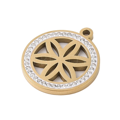 Preserved Fresh Flower 304 Stainless Steel Rhinestone Pendants STAS-S139-01G-05-1