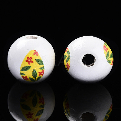 Easter Theme Printed Wood Beads WOOD-T032-22O-1