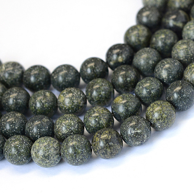 Natural Serpentine/Green Lace Stone Round Bead Strands X-G-E334-8mm-14-1