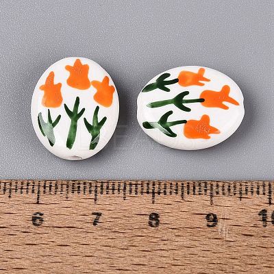 Hand Painted Tulip Flower Oval Porcelain Beads PORC-N012-11D-1
