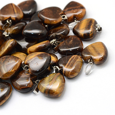 Heart Natural Tiger Eye Pendants X-G-Q371-06-1