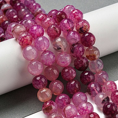 Faceted Natural Dragon Veins Agate Beads Strands G-F447-12mm-L08-1