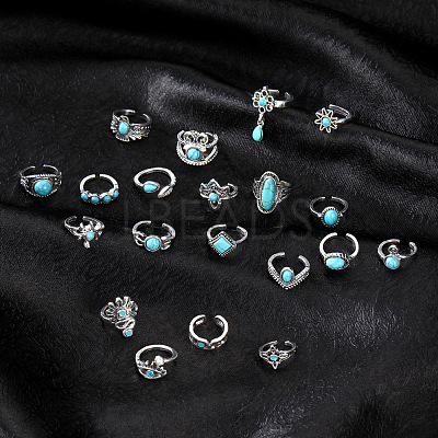 20Pcs Bohemian Style Alloy with Resin Cuff Rings FS-WG5AD72-01-1